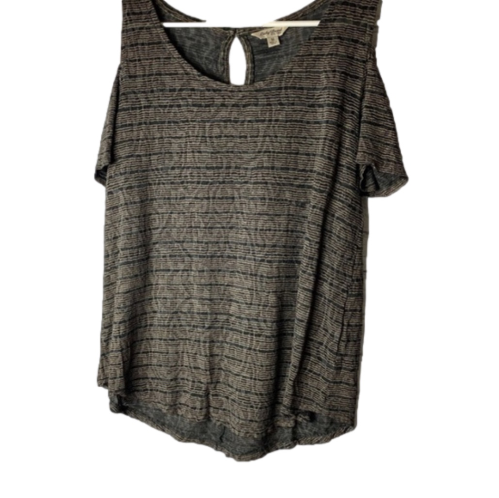 Lucky Brand woman top exposed shoulder eyelet in back brown colors light weight